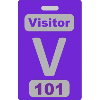 Custom Printed Numbered Purple PVC Visitor Badges + Strap Clips - 10 pack